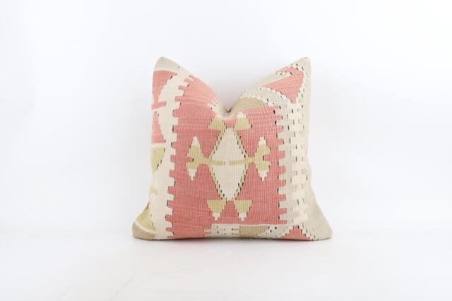 Handwoven Turkish Kilim Pillow Cover Rustic Boho Decor - 18x18 - image 1