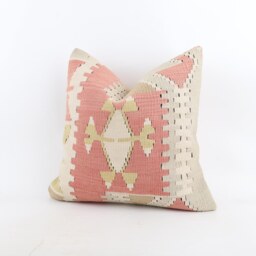 Handwoven Turkish Kilim Pillow Cover Rustic Boho Decor - 18x18 - thumbnail 2