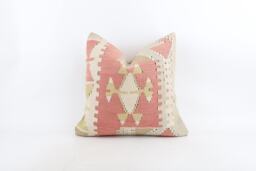 Handwoven Turkish Kilim Pillow Cover Rustic Boho Decor - 18x18