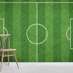 3D Soccer Field Wallpaper, Green Lawn Wall Mural - Peel & Stick - thumbnail 3