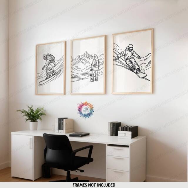 Minimal Snowboarding Line Art - Set Of 3 Prints - Man Ski Gifts Drawing Decor Boy Skier Posters Snowboard Wall Artwork - image 1