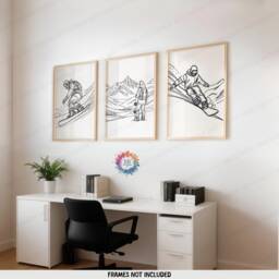 Minimal Snowboarding Line Art - Set Of 3 Prints - Man Ski Gifts Drawing Decor Boy Skier Posters Snowboard Wall Artwork - thumbnail 1