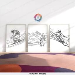 Minimal Snowboarding Line Art - Set Of 3 Prints - Man Ski Gifts Drawing Decor Boy Skier Posters Snowboard Wall Artwork - thumbnail 2