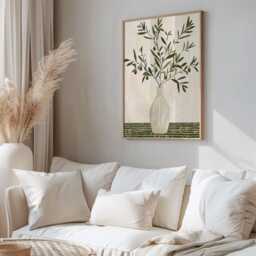Olive Branch Wall Art - Mediterranean Kitchen Print Rustic Botanical Poster Tuscan Style Vase Artwork - thumbnail 2