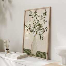 Olive Branch Wall Art - Mediterranean Kitchen Print Rustic Botanical Poster Tuscan Style Vase Artwork - thumbnail 3