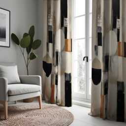 Modern Abstract Curtains, Bold Geometric Shape Drapes, Black & Beige Circle & Square Motifs, Minimalist Window Drapes - thumbnail 3