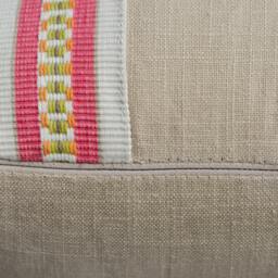 Linen Lumbar Pillow Cover - Tan With Pink Stripe, Farmhouse Decor - thumbnail 3