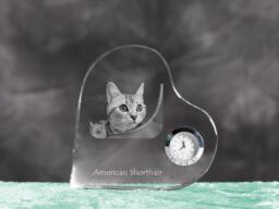American Shorthair - Crystal Clock in The Shape Of A Heart With Image Pure-Bred Cat - thumbnail 1