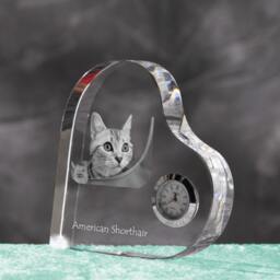 American Shorthair - Crystal Clock in The Shape Of A Heart With Image Pure-Bred Cat - thumbnail 2