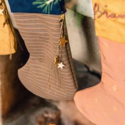 Personalized Christmas Stocking With Gold Stars, Hand Embroidered Name, Epiphany Name For Fireplace - thumbnail 2