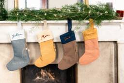 Personalized Christmas Stocking With Gold Stars, Hand Embroidered Name, Epiphany Name For Fireplace
