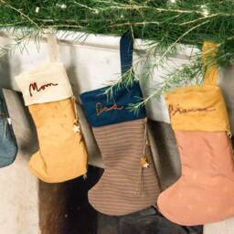 Personalized Christmas Stocking With Gold Stars, Hand Embroidered Name, Epiphany Name For Fireplace - thumbnail 3