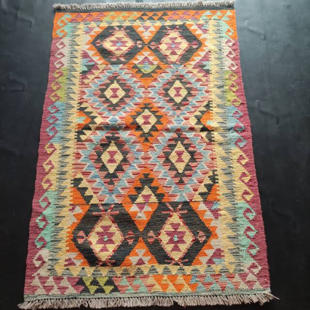 Kilim Rug Multicolour, Handmade Artisan Afghan Turkish Aztec Geometric Wool 145x98 cm - image 1