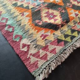 Kilim Rug Multicolour, Handmade Artisan Afghan Turkish Aztec Geometric Wool 145x98 cm - thumbnail 2