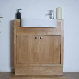 Compact Oak Bathroom Vanity Unit - Hand-Crafted Clear Finish Lisa Design - thumbnail 3
