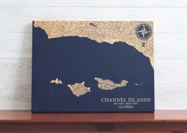 Channel Islands, California Map - Engraved Wood Coastal Art Sign Beach House Home Decor Wall Hanging Nautical Print Unique Personalized Gift - image 1