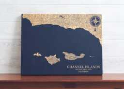 Channel Islands, California Map - Engraved Wood Coastal Art Sign Beach House Home Decor Wall Hanging Nautical Print Unique Personalized Gift - thumbnail 1