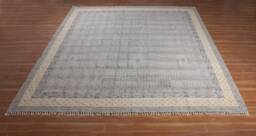 Handmade Beige Cotton Rug, Block Print Boho Decor