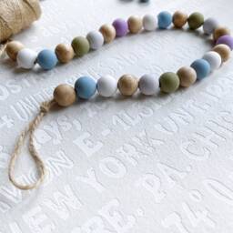Cottage Garden Curtain Tiebacks Hand-Painted Wooden Beads, Jute Twine - thumbnail 2