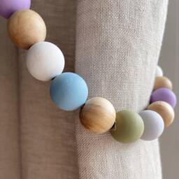 Cottage Garden Curtain Tiebacks Hand-Painted Wooden Beads, Jute Twine - thumbnail 1