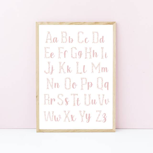 Baby Girl Floral Abc Prints, Pink Alphabet Flowers Bedroom Decor, Design Girls Nursery Art - image 1