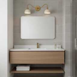 Mid-Century Modern 2-Light Brass Vanity Light - Handmade Bathroom Sconce - thumbnail 2