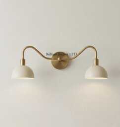 Mid-Century Modern 2-Light Brass Vanity Light - Handmade Bathroom Sconce - thumbnail 1