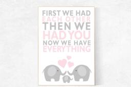 Elephant Family Nursery Art Print Pink & Gray Decor - thumbnail 1