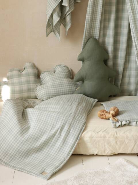 Mint Checkered Muslin Duvet & Pillow Set Kids Bedding - image 1
