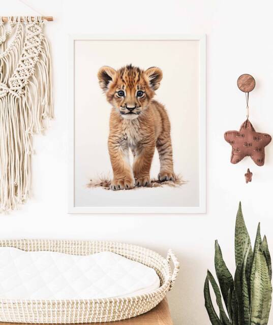 Lion Print, Cub Nursery Decor, Gender Neutral Animal Poster, Illustration, Safari Print - image 1