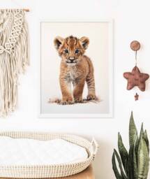 Lion Print, Cub Nursery Decor, Gender Neutral Animal Poster, Illustration, Safari Print - thumbnail 1