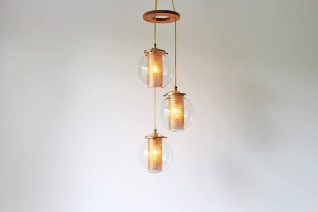 Globe Chandelier, 3 Hanging Clear Pendants With Gold Shade Inserts, Waterfall Spiral Bootsngus Modern Lighting & Decor - image 1