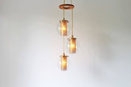 Globe Chandelier, 3 Hanging Clear Pendants With Gold Shade Inserts, Waterfall Spiral Bootsngus Modern Lighting & Decor