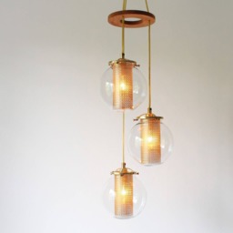 Globe Chandelier, 3 Hanging Clear Pendants With Gold Shade Inserts, Waterfall Spiral Bootsngus Modern Lighting & Decor - thumbnail 2