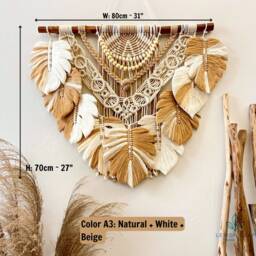 Monstera Green Leaf Macrame Large Wall Hanging, Art, Painting On The - thumbnail 4
