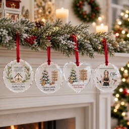 Balancing Dreams & Numbers Christmas Glass Ornament, Custom Accountant Keepsake With Calculator, Ledger, Scales & Office Tools - thumbnail 4