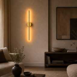 Modern Polished Brass Linear Wall Sconce Minimalist Led Light For Living Room & Bedroom, Luxury Handcrafted Gold Finish Lighting - thumbnail 4