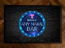 Personalised Bar Door Mat 60 X 40cm, Non Slip Neon Blue Circle Home Bar Pub Indoor - thumbnail 1