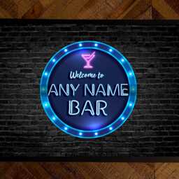 Personalised Bar Door Mat 60 X 40cm, Non Slip Neon Blue Circle Home Bar Pub Indoor - thumbnail 2