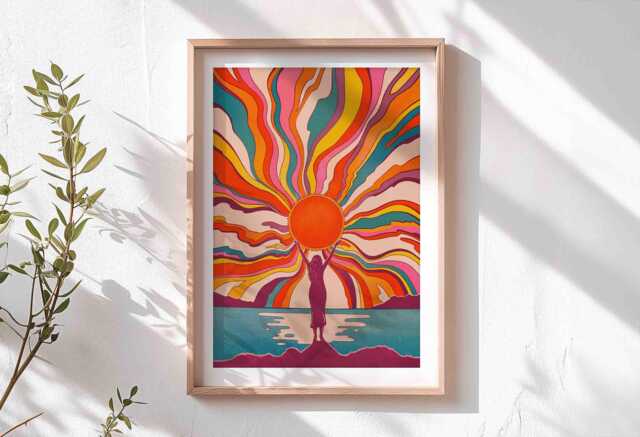 Sun Goddess Art Print - Retro Print, Colourful Wall Decor, Sunshine 70's Art, Bold Funky Boho Home Vibrant Poster, Feminine, Sea - image 1
