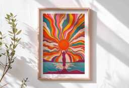 Sun Goddess Art Print - Retro Print, Colourful Wall Decor, Sunshine 70's Art, Bold Funky Boho Home Vibrant Poster, Feminine, Sea - thumbnail 1