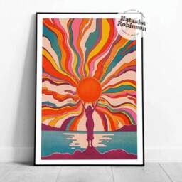 Sun Goddess Art Print - Retro Print, Colourful Wall Decor, Sunshine 70's Art, Bold Funky Boho Home Vibrant Poster, Feminine, Sea - thumbnail 3