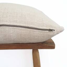 Handwoven Raw Cotton Lumbar Pillow Cover, Natural Ivory Accent 14x24 - thumbnail 2