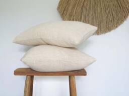Handwoven Raw Cotton Lumbar Pillow Cover, Natural Ivory Accent 14x24 - thumbnail 1