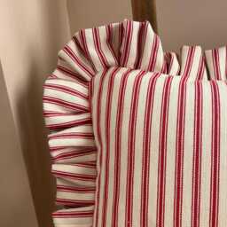 Set Of 2 Red Ticking Stripe Lumbar Cushion Covers, Bolster Pillows, Farmhouse Decor - thumbnail 4