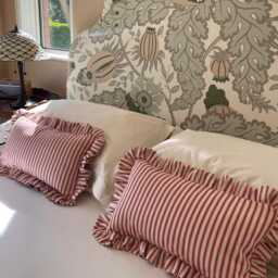 Set Of 2 Red Ticking Stripe Lumbar Cushion Covers, Bolster Pillows, Farmhouse Decor - thumbnail 1