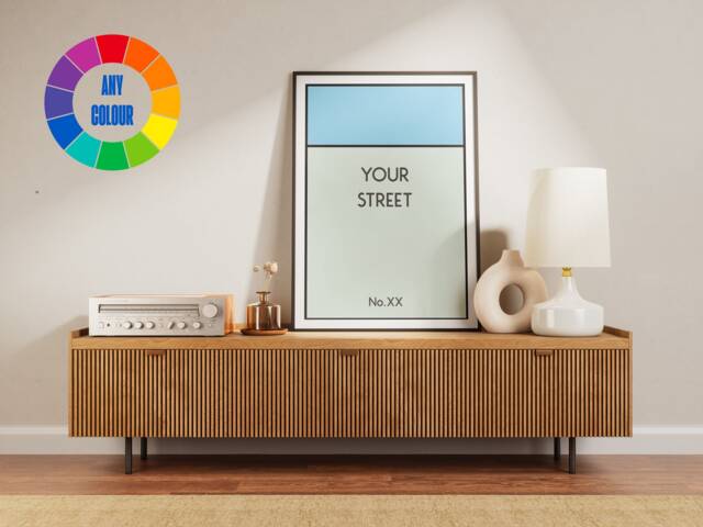 Customized Monopoly Board Game Art Print - Personalize With Your Street Name & Number For Unique Home Decor Or Thoughtful Gift - image 1