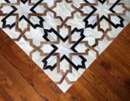 Cowhide Rug Patchwork Design in White & Brown - Handmade - thumbnail 1