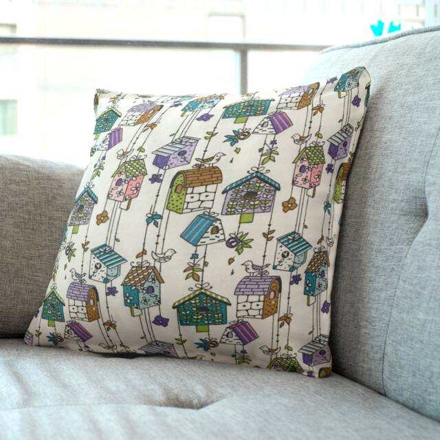 "Shabby Style Birdhouse Pattern Cushion Cover Throw Pillow. 18""/20" - image 1