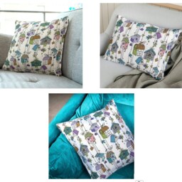"Shabby Style Birdhouse Pattern Cushion Cover Throw Pillow. 18""/20" - thumbnail 2